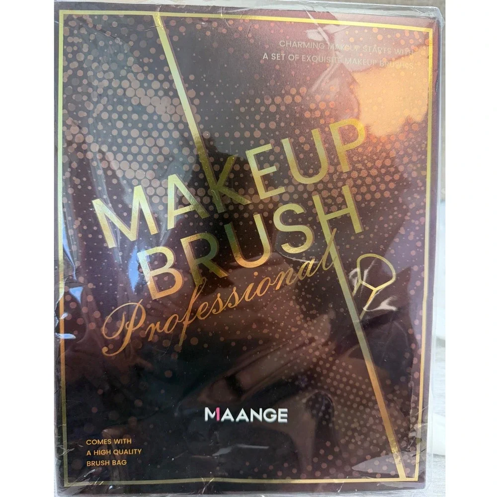 Maange Professional Makeup Brush Set with Travel Bag Brown Gold New